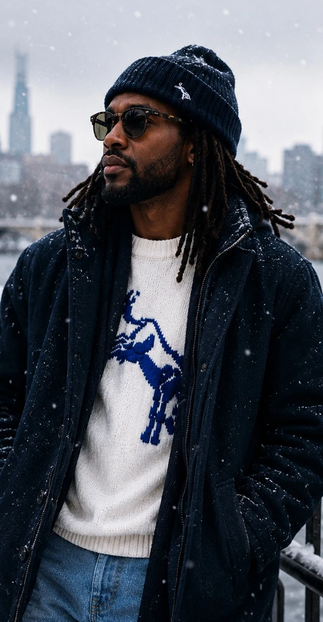 Man wearing the Hutch & Blue Navy Knit Beanie